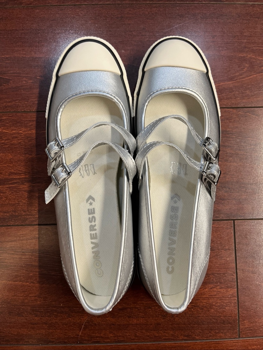 Womens 8 Converse Dainty Mary Jane OX Slip On Silver Leather A12201C HALF BOX - Picture 3 of 16